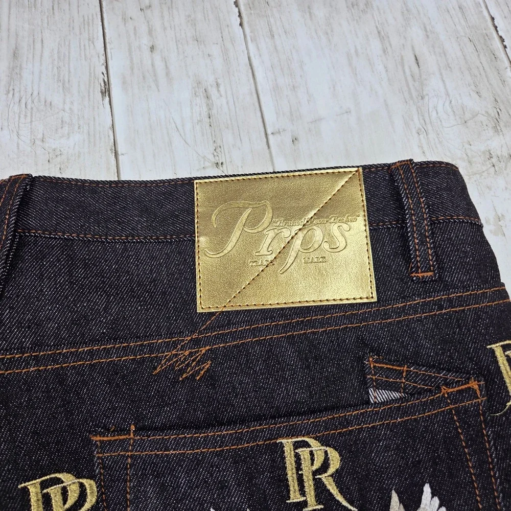 Sz‎ 38 Men PRPS Demin Shorts Black Gold E111P56ESH - New